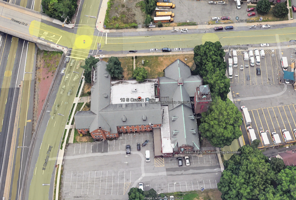 Aerial view of church roof in East Orange, NJ