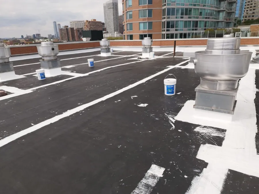 Bayonne Nj, Apartment Building Multi Family Rubber Roof Waterpoofing Silicone Application, Tri Built Roof Xtendor