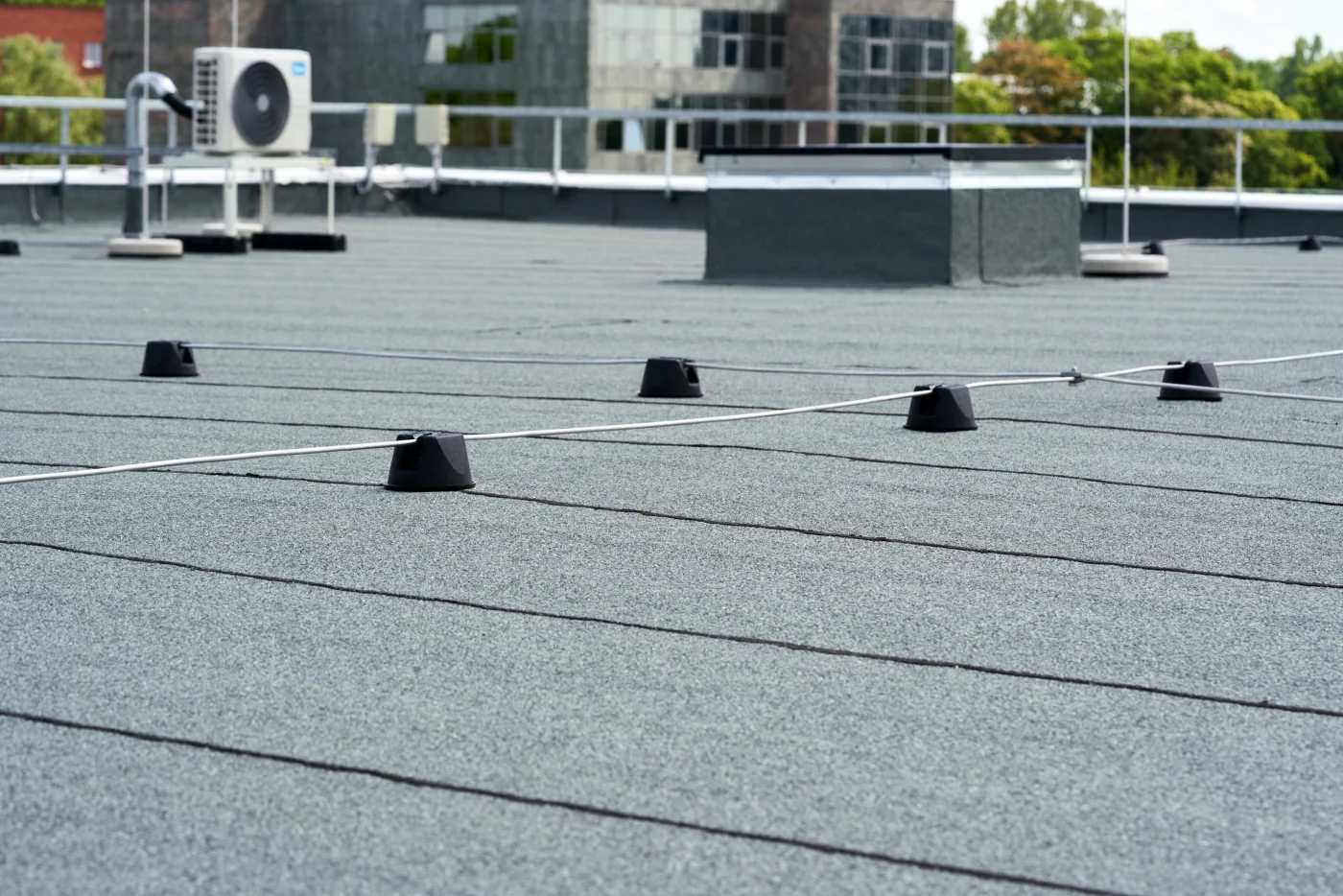 A flat commercial roof with a brand new replacement