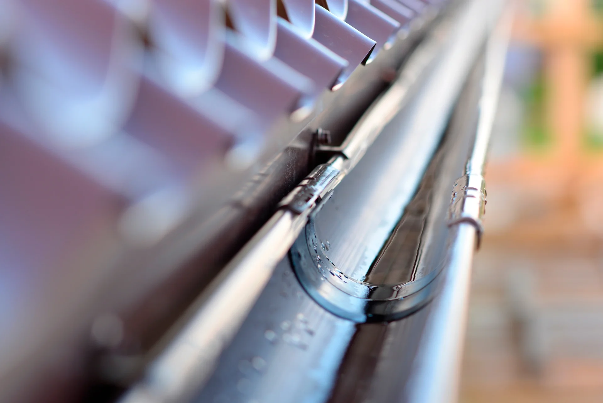 Metal gutters installed on a business