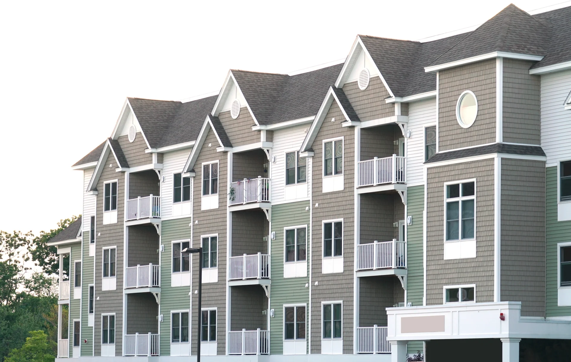 An apartment with a gray roof