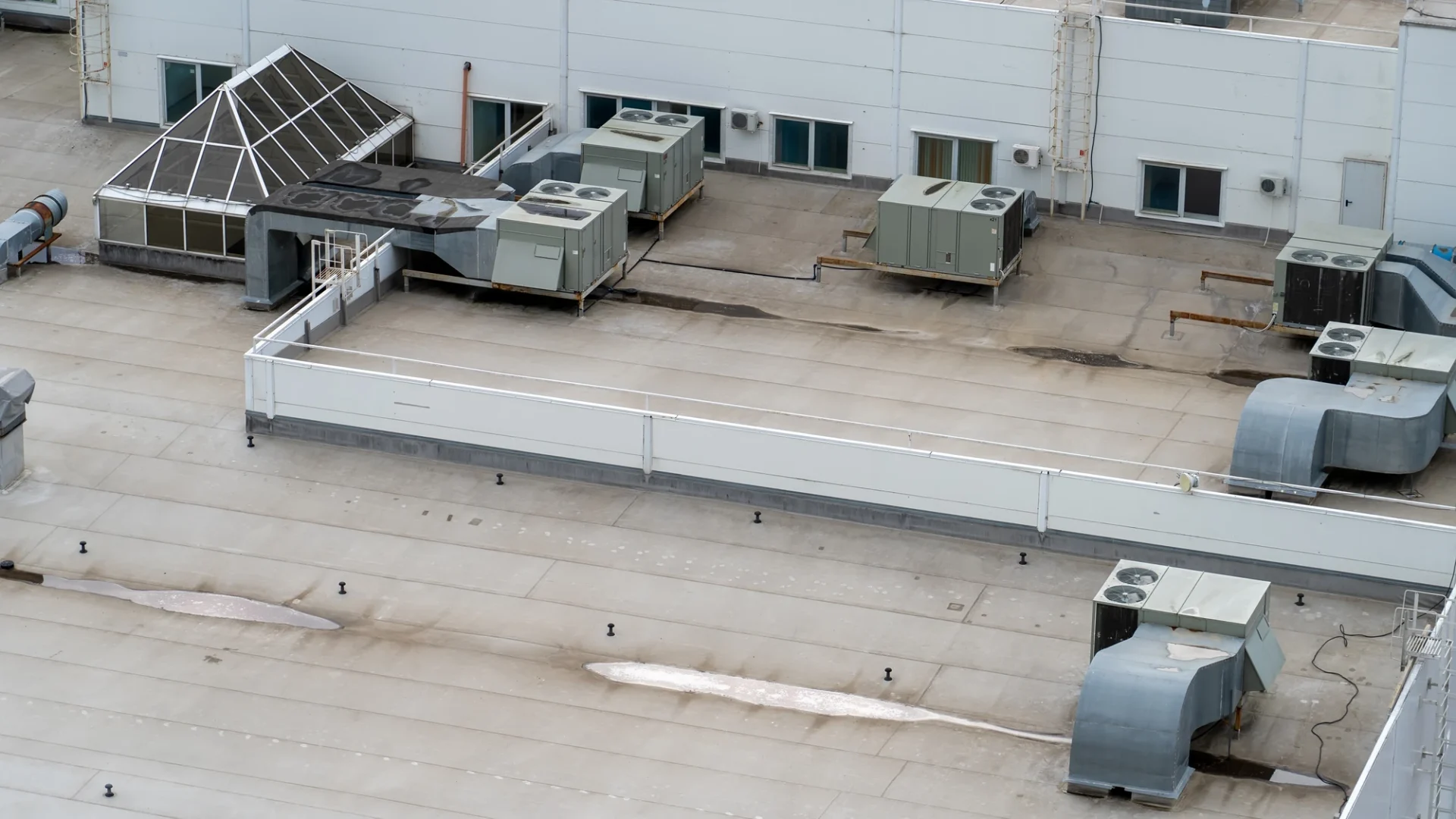 Overhead view of a large mall roof