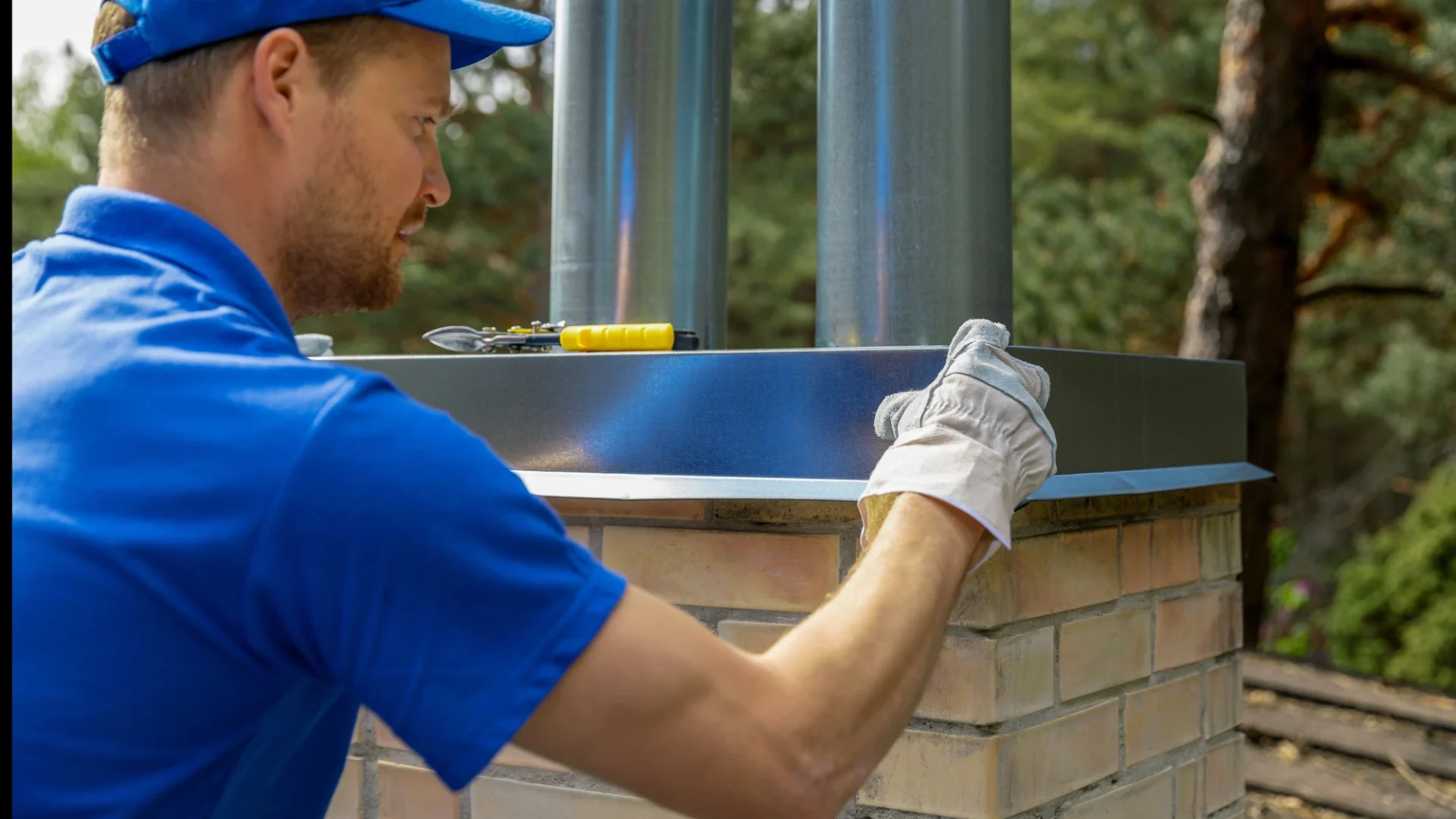 Worker maintaining chimney