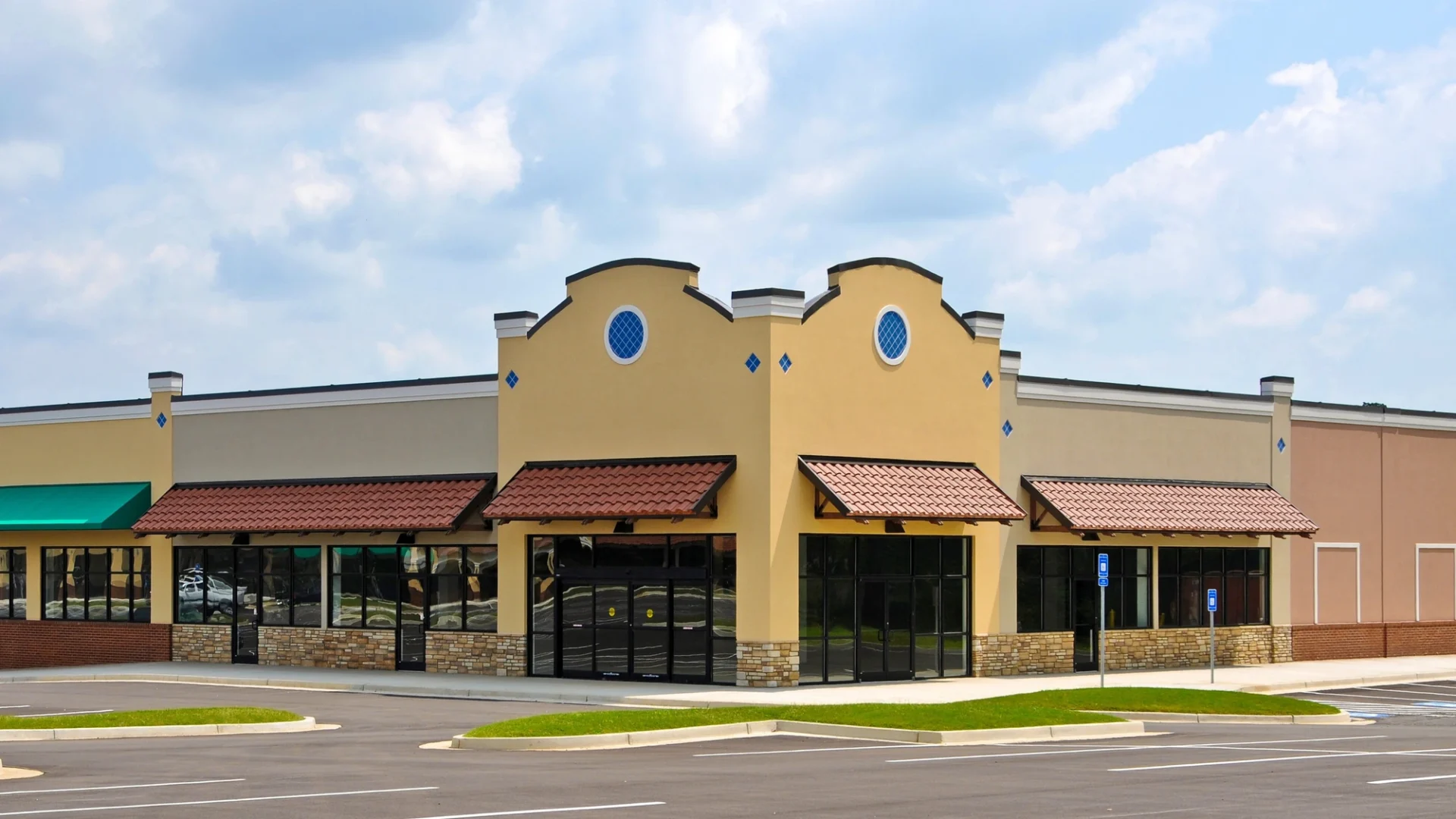 Commercial buildings in strip mall