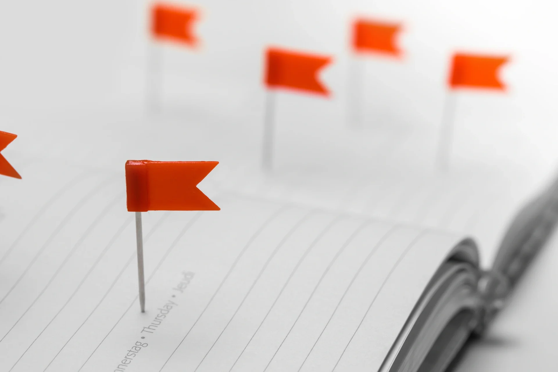 A bunch of red flags placed inside a notebook