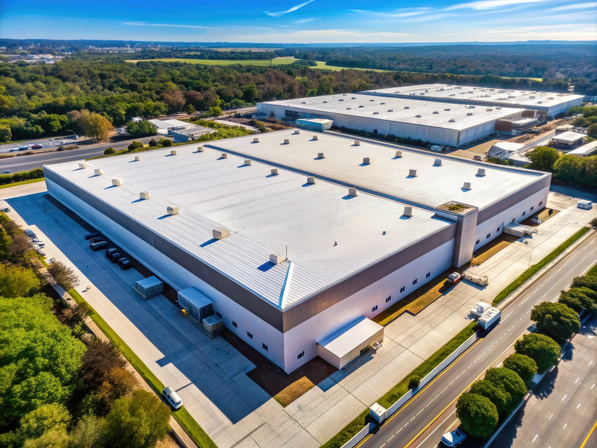 Aerial view of commercial roof in West Hudson County by 1Call Restore