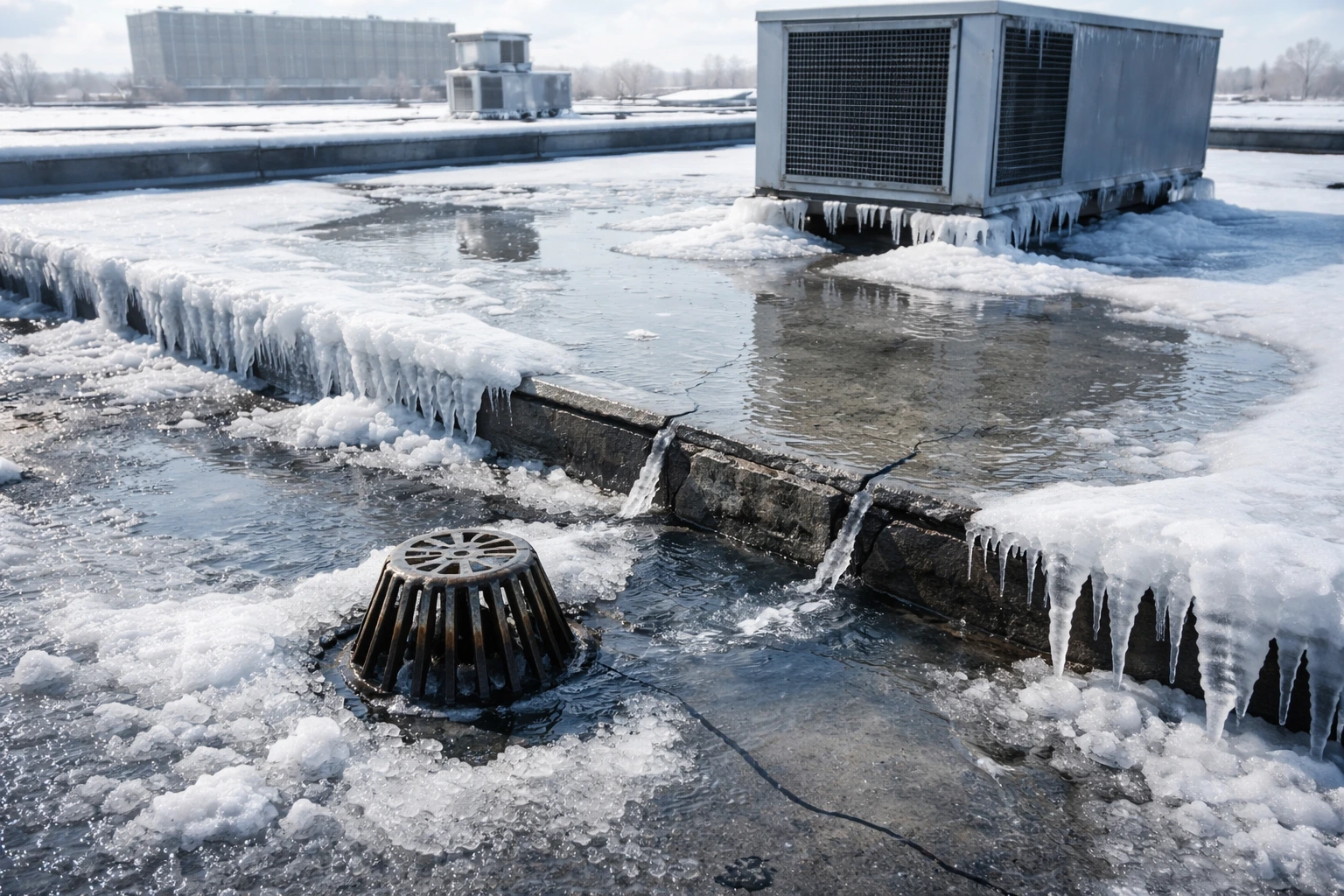 Ice On Commercial Flat Roof Nj